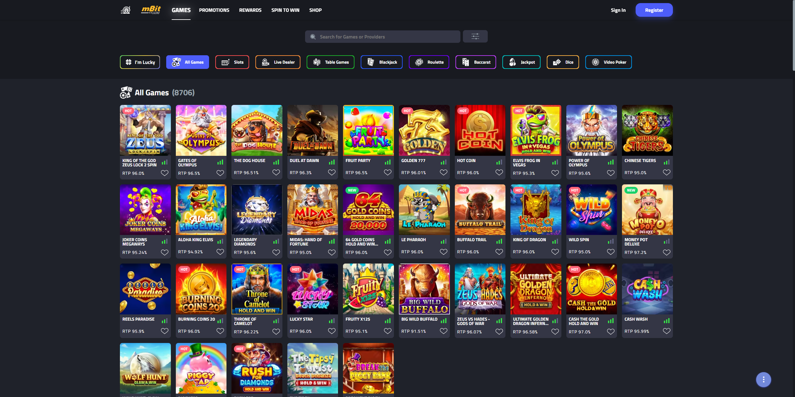 mBit casino interface